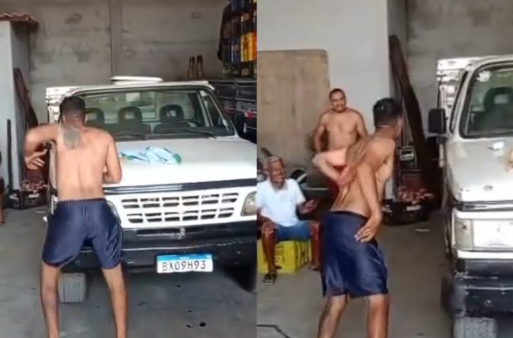 Homem leva cintada forte nas costas por R$ 150 em desafio e vídeo viraliza